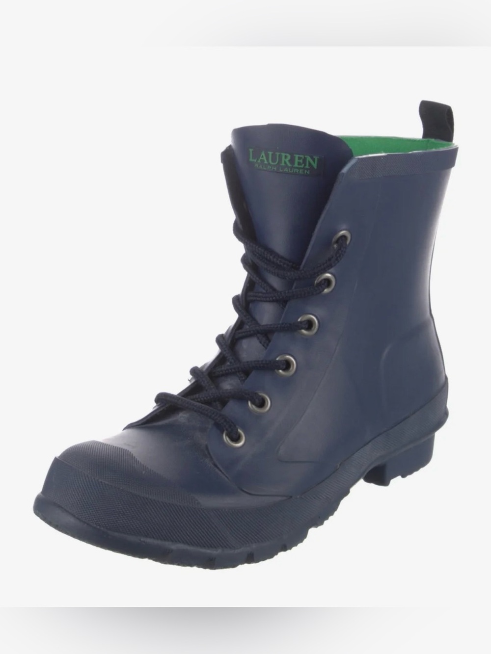 Ralph Lauren Navy Lace-Up Rain Boot with Green Lining